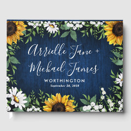 Navy Blue Sunflower Rustic Wedding Guest Book Gästebuch
