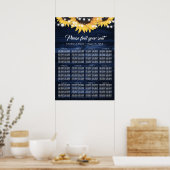 Navy Blue Sunflower Rustic Wood Seating Chart 12 Poster (Küche)