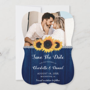 Navy Blue Sunflower Save the Date Foto Cards