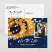 Navy Blue Sunflower Save the Date Foto Postkarten (Vorne/Hinten)