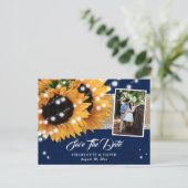 Navy Blue Sunflower Save the Date Foto Postkarten (Stehend Vorderseite)