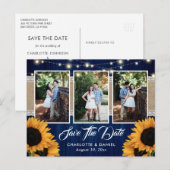 Navy Blue Sunflower Save the Date Foto Postkarten (Vorne/Hinten)