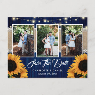 Navy Blue Sunflower Save the Date Foto Postkarten