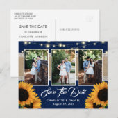 Navy Blue Sunflower Save the Date Foto Postkarten (Vorne/Hinten)