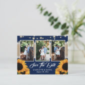 Navy Blue Sunflower Save the Date Foto Postkarten (Stehend Vorderseite)