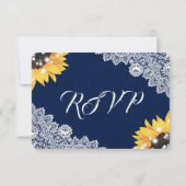 Navy Blue Sunflower String Lights Burlap Wedding RSVP Karte (Rückseite)