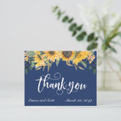 Navy Blue Sunflower Vielen Dank für Ihr Hochzeitss Postkarte (Stehend Vorderseite)