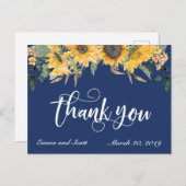 Navy Blue Sunflower Vielen Dank für Ihr Hochzeitss Postkarte (Vorne/Hinten)