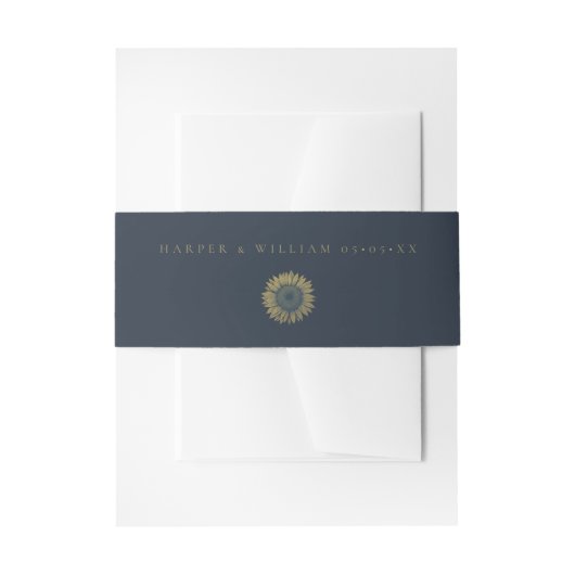 Navy blue sunflower wedding Invitation Belly Band (Vorderseite Beispiel)