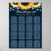 Navy Blue Sunflower Wedding Seating Chart 16 Poster (Vorne)