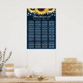 Navy Blue Sunflower Wedding Seating Chart 16 Poster (Küche)