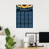 Navy Blue Sunflower Wedding Seating Chart 16 Poster (Heimbüro)