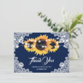 Navy Blue Sunflower Wedding Thank You Card Dankeskarte (Stehend Vorderseite)
