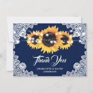 Navy Blue Sunflower Wedding Thank You Card Dankeskarte