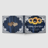 Navy Blue Sunflower Wood Floral Lace Wedding Gästebuch (Voll)