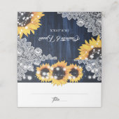 Navy Blue Sunflower Wood String Lights Wedding Platzkarte (Außenseite Aufgefaltet)