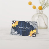 Navy Blue Sunflower Wood String Lights Wedding Platzkarte (Rückseite)