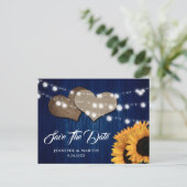 Navy Blue Sunflower Wood String Lights Wedding Postkarte (Stehend Vorderseite)