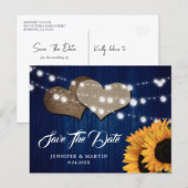 Navy Blue Sunflower Wood String Lights Wedding Postkarte (Vorne/Hinten)