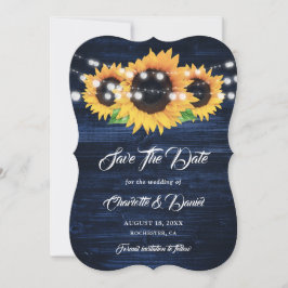 Navy Blue Sunflower Wood String Lights Wedding Save The Date