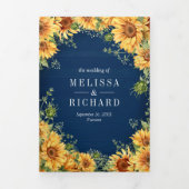 Navy Blue Sunflowers Mason Jar QR Code Hochzeit Dreifach Gefaltete Einladung (Cover)