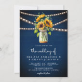 Navy Blue Sunflowers Mason Jar QR Code Hochzeit Einladung (Vorderseite)