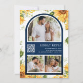 Navy Blue Sunflowers Mason Jar QR Code Hochzeit Einladung (Rückseite)