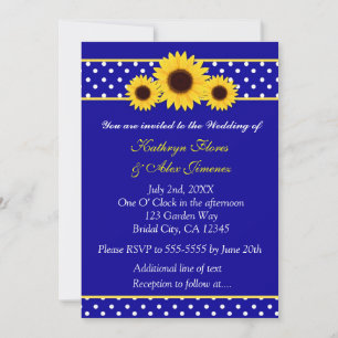 Navy Blue Sunflowers Polka Dot Wedding Einladung