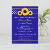 Navy Blue Sunflowers Polka Dot Wedding Einladung (Stehend Vorderseite)