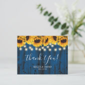 Navy Blue Sunflowers Rustic Wedding Vielen Dank Postkarte (Stehend Vorderseite)