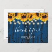 Navy Blue Sunflowers Rustic Wedding Vielen Dank Postkarte (Vorne/Hinten)