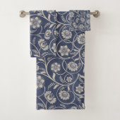 Navy Blue Swirl Blume Badhandtuch Set (Insitu)