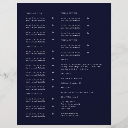 Navy Blue-Takeout-Logo | Restaurant Flyer (Hinten)