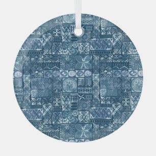 Navy Blue Tapa: Tribal Fabric Abstrakt Ornament Aus Glas