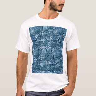 Navy Blue Tapa: Tribal Fabric Abstrakt T-Shirt
