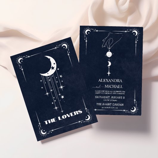 Navy Blue Tarot The Lovers Wedding Einladung
