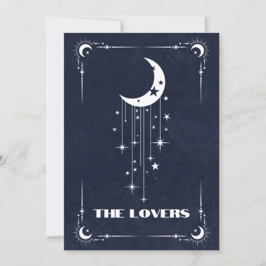 Navy Blue Tarot The Lovers Wedding Einladung (Rückseite)