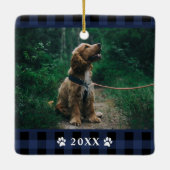 Navy Blue Tartan Kariert Dog Foto Ornament (Rückseite)