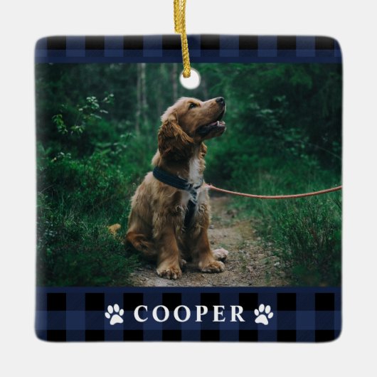 Navy Blue Tartan Kariert Dog Foto Ornament (Vorderseite)