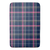 Navy Blue Tartan Kariert mit Pink White Beige Badematte (Vorderseite Vertikal)