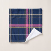 Navy Blue Tartan Kariert mit Pink White Beige Badhandtuch Set (Waschlappen)
