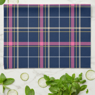 Navy Blue Tartan Kariert mit Pink White Beige Geschirrtuch