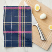 Navy Blue Tartan Kariert mit Pink White Beige Geschirrtuch (Viertel Falte)