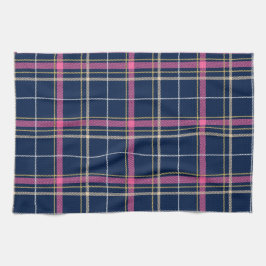 Navy Blue Tartan Kariert mit Pink White Beige Geschirrtuch