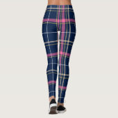 Navy Blue Tartan Kariert mit rosa Streifen Leggings (Rückseite)