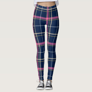 Navy Blue Tartan Kariert mit rosa Streifen Leggings