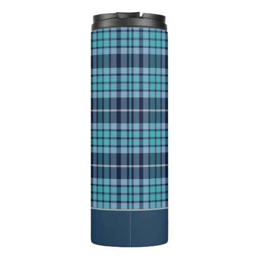 Navy Blue Tartan Plaid Pattern Thermosbecher (Rückseite)