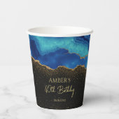 Navy Blue Teal Gold Glitter Abstract Watercolor Pappbecher (Rückseite)