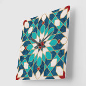 Navy Blue Teal White Red Marble Moroccan Mosaic Quadratische Wanduhr (Winkel)