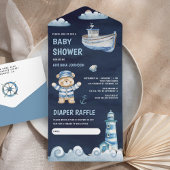 Navy Blue Teddy Bear Nautical Boat Babydusche All In One Einladung